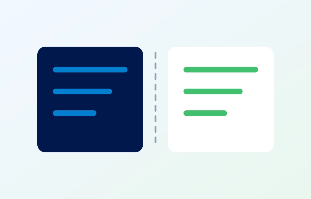 Two ledgers side by side with a dividing line between them, never mixed